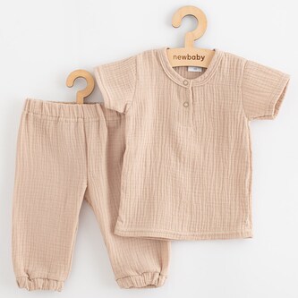 Kojenecká mušelínová souprava tričko a kalhoty New Baby beige - velikost 80 (9-12m)
