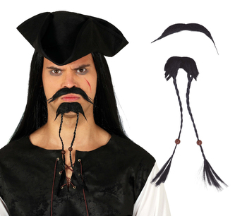 Fiestas Guirca Pirátské černé vousy a bradka s copánky