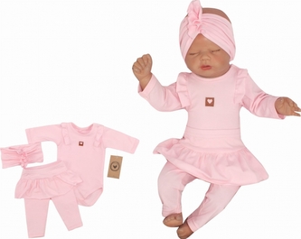 Z&Z 3-dílná soupravička body, legíny se sukničkou a čelenka - sv. růžová, vel. 80; 80 (9-12m)