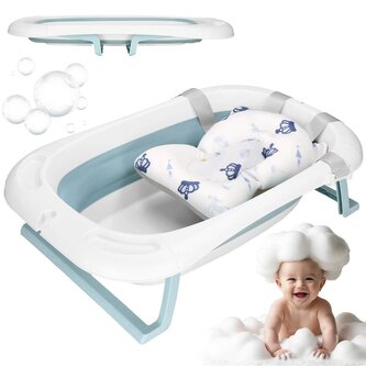 Vanička pro miminko s teploměrem + podložka skládací 35L SPRINGOS TINNIO modrá