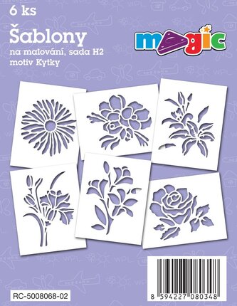 Papírové šablony MAGIC, 11x14cm, 6ks, sada H2 - KVĚTINY III.