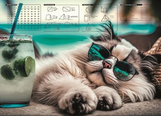 Mata na biurko z nadrukiem chillout cat