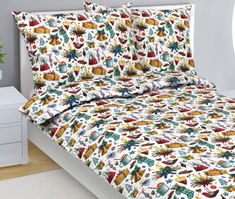 Povlečení bavlněné - Vánoce - Červená,Zelená,Zlatá - 140x200, 70x90 cm
