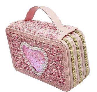 Piórnik Girabrilla tweedowy 3 poziomy ciemny róż