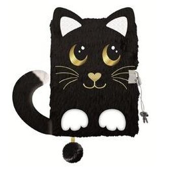 Pamiętnik z kłódką A5/96K 3D włochacz Night Cat