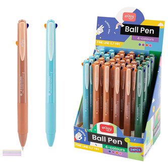 EASY 4-COLOURS Čtyřbarevné kuličkové pero, semi-gel náplň, 0,7 mm, 24 ks v balení, mix barev