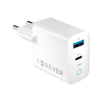 Nabíječka do sítě Forever GaN TC-06-33AC 33W, 1xUSB-C, 1xUSB bílá
