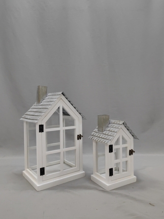 Dřevěná lucerna Koko bílá, sada 2 ks