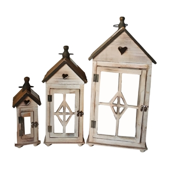 Dřevěná lucerna Bard hnědá, sada 3 ks