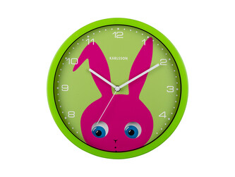 Nástěnné hodiny s kyvadlem zajíc Bunny 31cm zelené KARLSSON