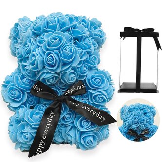Medvídek z růží 25 cm, modrý