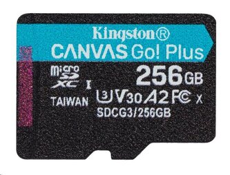 Kingston paměťová karta 256GB microSDXC Canvas Go Plus Gen4 A2 U3 V30 Card + ADP