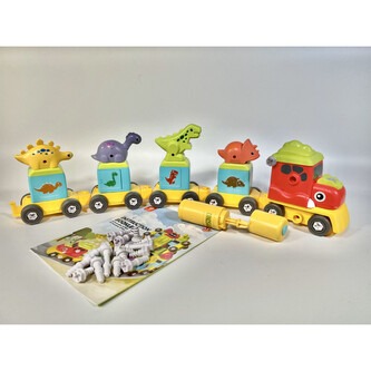 MALÝ KUTIL 2 v 1 Vláček s dinosaury a robot, šroubovací stavebnice 154 dílů MALÝ KUTIL 2 v 1 Vláček s dinosaury a robot, šroubovací stavebnice 154 dílů