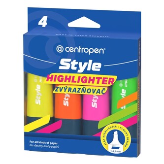 Zvýrazňovač CENTROPEN 6252 Style Soft (klínový hrot 1-4,6 mm) 4 fluo barvy