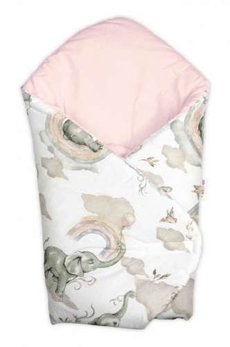 Novorozenecká bavlněná zavinovačka, Slon a Duha, bílá/růžová