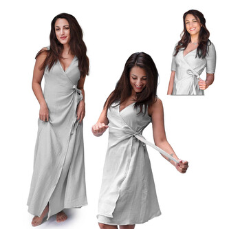 Dámské mušelínové zavinovací šaty Ellena Dove grey; Barva: šedá; Velikost: 42 - dlouhé