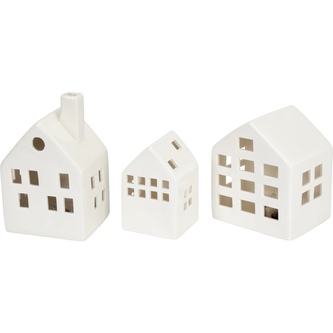 HOMESTYLING Dekorace keramické svítící domky sada 3 ks KO-DD1000520