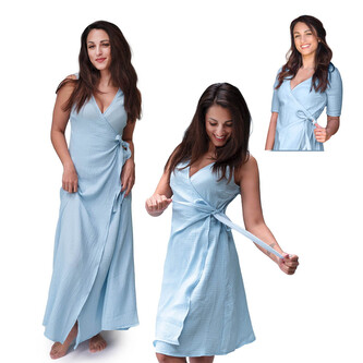 Dámské mušelínové zavinovací šaty Ellena Blue; Barva: modrá; Velikost: 40 - dlouhé