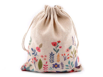Dárkový pytlík jarní / velikonoční 13x18 cm lněný - 10 ks - 4 režná květy