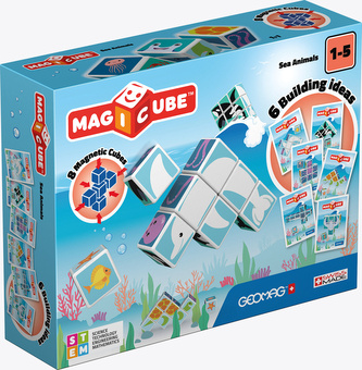 GEOMAG Magicube Magnetická stavebnice Mořská zvířátka 8 kostek 3 kartičky