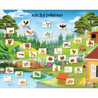 Kde žijí zvířátka, závěsný naučný magnetický obraz a 30 karet