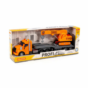 Polesie 84009 Profi samochód-holownik inercyjny ze światłem i dźwiękiem + dźwig gąsienicowy w pudełku