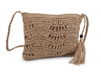 Háčkovavá kabelka z rafie - lýka se zipem 27x23 cm - 1 ks - 2 hnědá přírodní