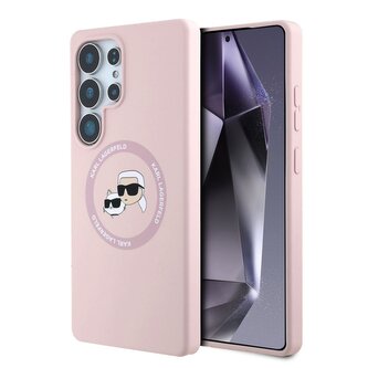Karl Lagerfeld Liquid Silicone K&CH Heads MagSafe Zadní Kryt pro Samsung Galaxy S25 Ultra Pink