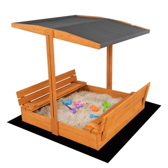 Dětské dřevěné uzavíratelné pískoviště s lavičkami a stříškou Baby Mix 120x120 cm šedé