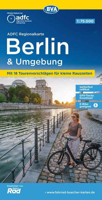 ADFC-Regionalkarte Berlin und Umgebung, 1:75.000, mit Tagestourenvorschlägen, reiß- und wetterfest, E-Bike-geeignet, mit Knotenp