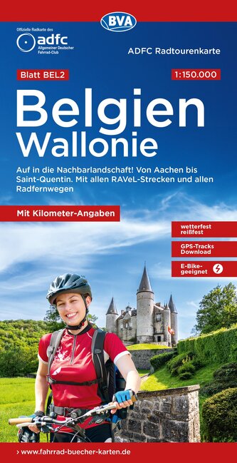 ADFC-Radtourenkarte BEL 2 Belgien Wallonie 1:150.000, reiß- und wetterfest, E-Bike geeignet, GPS-Tracks Download, mit Kilometer-