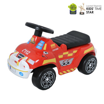 PLASTO Jeździk straż pożarna Ciche koła 35kg 12mc+ Otwierany bagażnik PLA1121