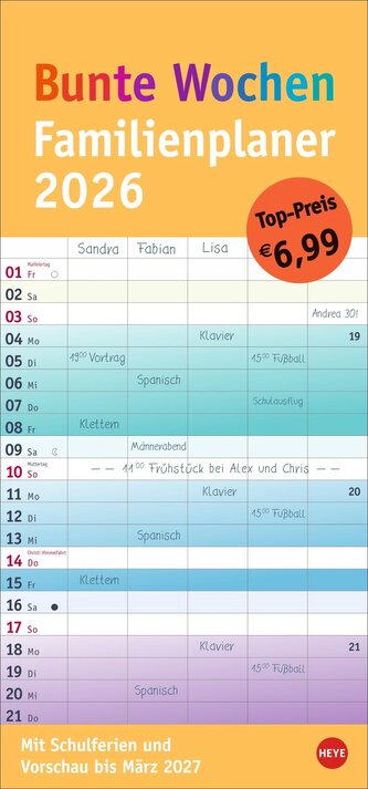 Bunte Wochen Familienplaner 2026