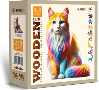 WOODEN CITY Dřevěné puzzle Duhová kočka 250 dílků
