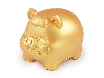 Zlaté prasátko pro štěstí / pokladnička, velké - 1 ks - zlatá