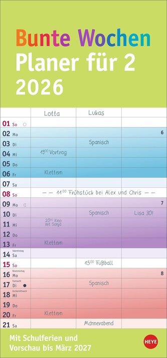 Bunte Wochen Planer für 2 2026