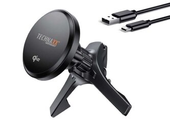 Technaxx Magnetický držák s bezdrátovou nabíječkou do auta, Qi2 15W, MagSafe, černý (TX-323)
