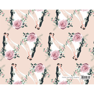 Dárkový balicí papír MATRIMONIO 70x100 cm - novomanželé a růže