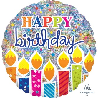 Foliový balonek Jumbo Holografický Happy Birthday, 71 cm