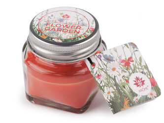 Malá vonná svíčka ve skle s jmenovkou 28 g - 1 ks - 9 (Flower Garden) oranžová kadmiová