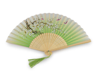 Vějíř textilní s metalickými detaily - 1 ks - 7 zelená past.sv. zlatá