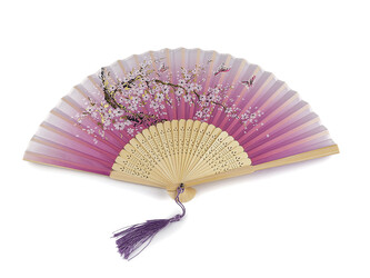 Vějíř textilní s metalickými detaily - 1 ks - 6 fialová lila zlatá