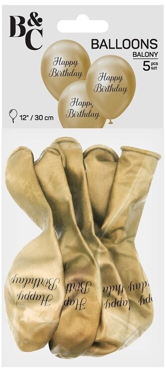 Balony Beauty&Charm Happy Birthday, platynowe j. złote, 12" op. 5szt., GoDan