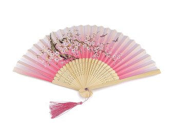 Vějíř textilní s metalickými detaily - 1 ks - 2 růžová světlá zlatá