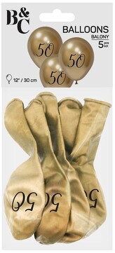 Balony Beauty&Charm 50, platynowe j. złote, 12" op. 5 szt., GoDan