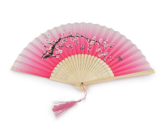 Vějíř textilní s metalickými detaily - 1 ks - 3 pink zlatá