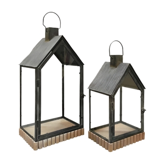 Kovová lucerna na kolečkách Daty černá, sada 2 ks