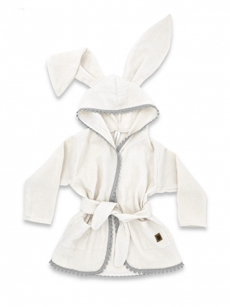Dětský mušelínový župan s oušky Bunny - smetanový; 80-98 (9-36m)