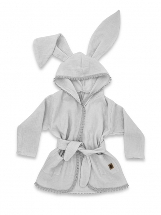 Dětský mušelínový župan s oušky Bunny - šedý; 80-98 (9-36m)