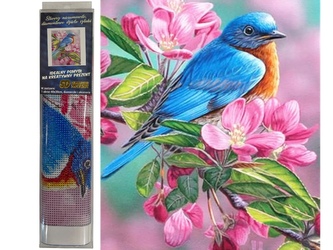 Diamantové malování - Ptáček na jabloni 30 x 40 cm